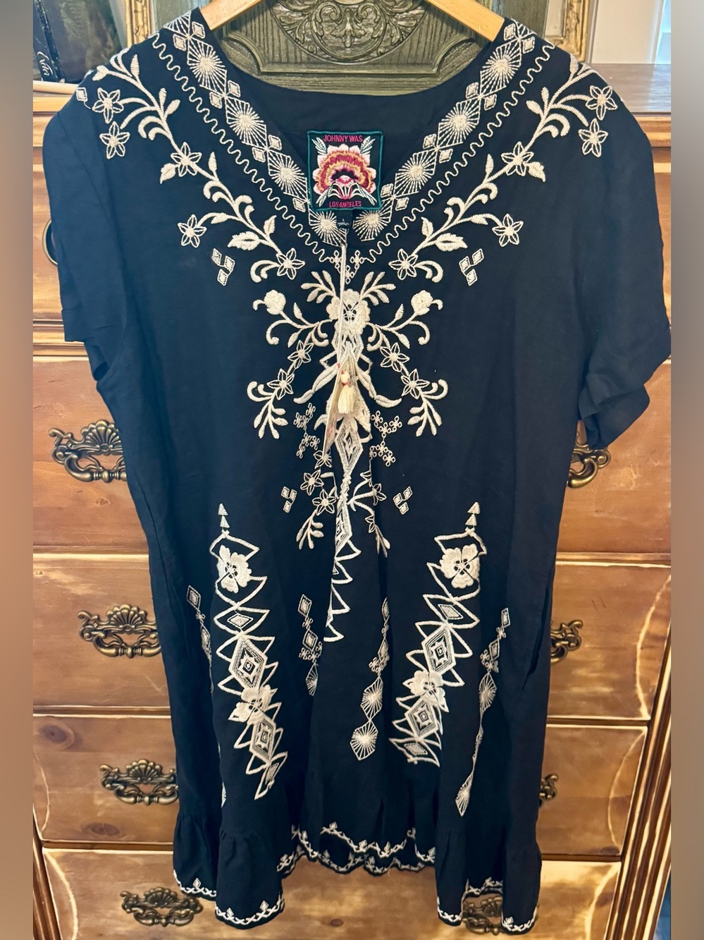 NWT Johnny Was Taria Embroidered Linen Shift Dress Tunic Pockets L
